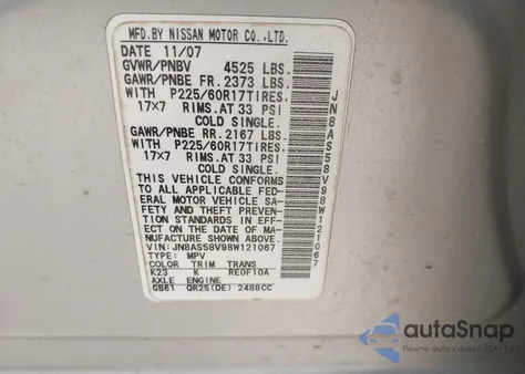 2008 Nissan Rogue Sl from USA, damaged, VIN JN8AS58V98W121067